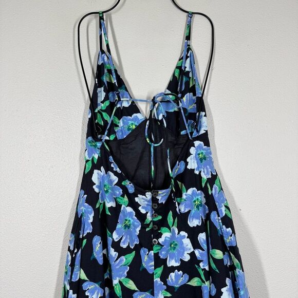 Free People Finer Things Floral Printed Midi Dress Black Blue Combo Medium - Picture 5 of 10